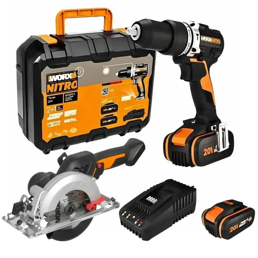 Parafusadeira e furadeira de impacto brushless 1/2POL com 2 baterias e carregador serra circular 20V worx Positec