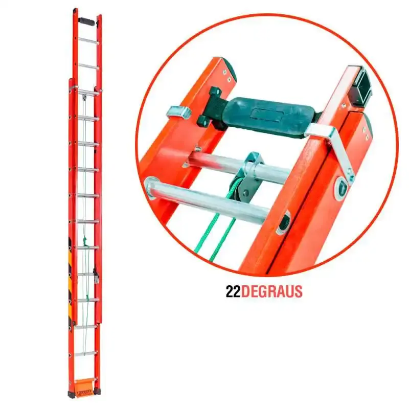 Escada Extensiva de Fibra de Vidro 22 Degraus 4.20 x 7.20 Metros EF4.2 FIBERMAX