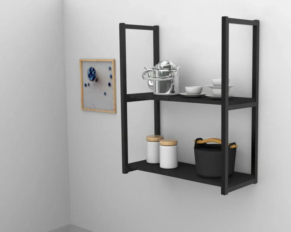 Prateleira industrial parede/teto com 2 prateleiras 60 x 20 cm preta Brasforma