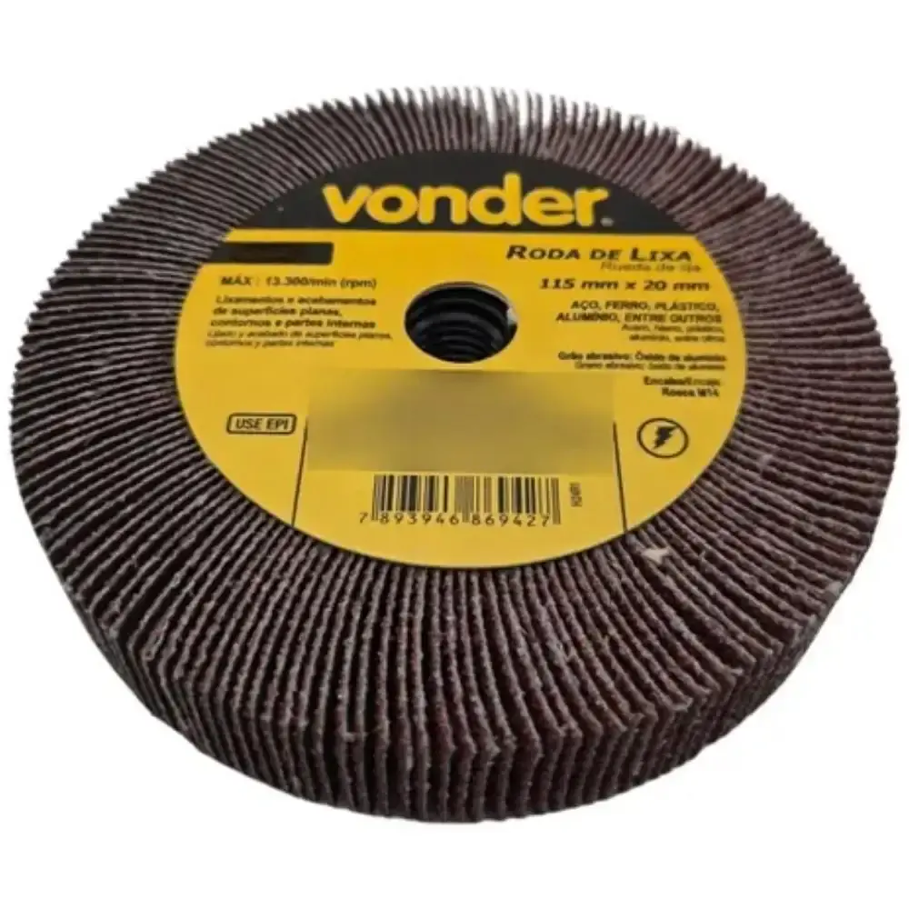 Roda de Lixa 115mm x 20mm M14 Grão 120 VONDER — fotografia 5