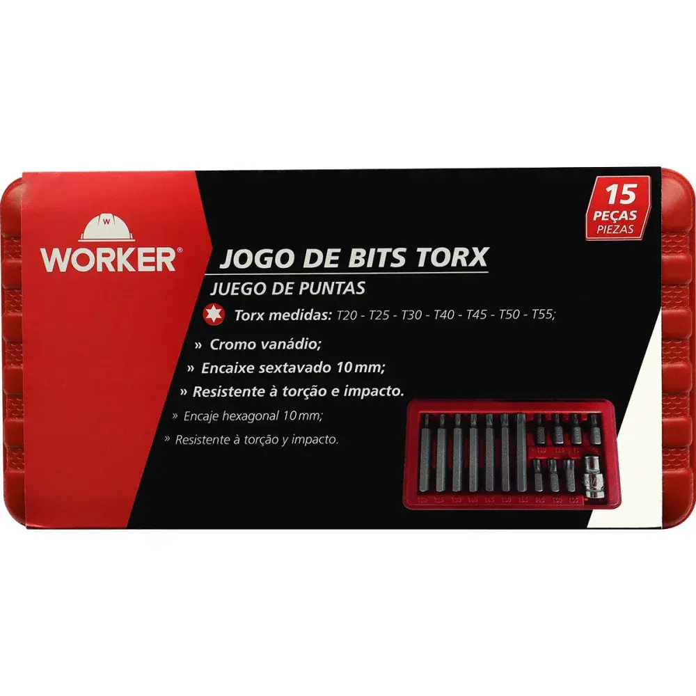 Jogo de bits torx sextavado 10MM T20-T55 com 15 peç Worker — fotografia 5