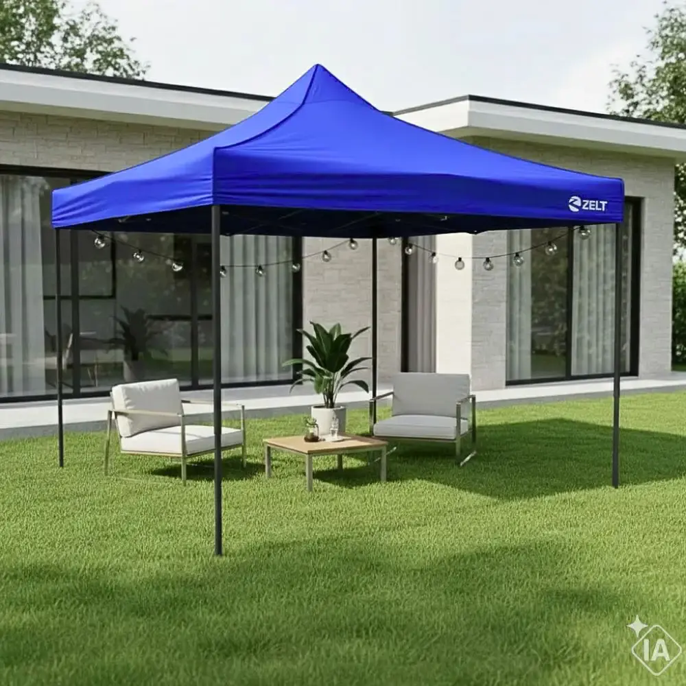 Tenda Gazebo Pagoda 3 x 3 Metros Dobrável Articulada e Sanfonada ZELT Azul — fotografia 5