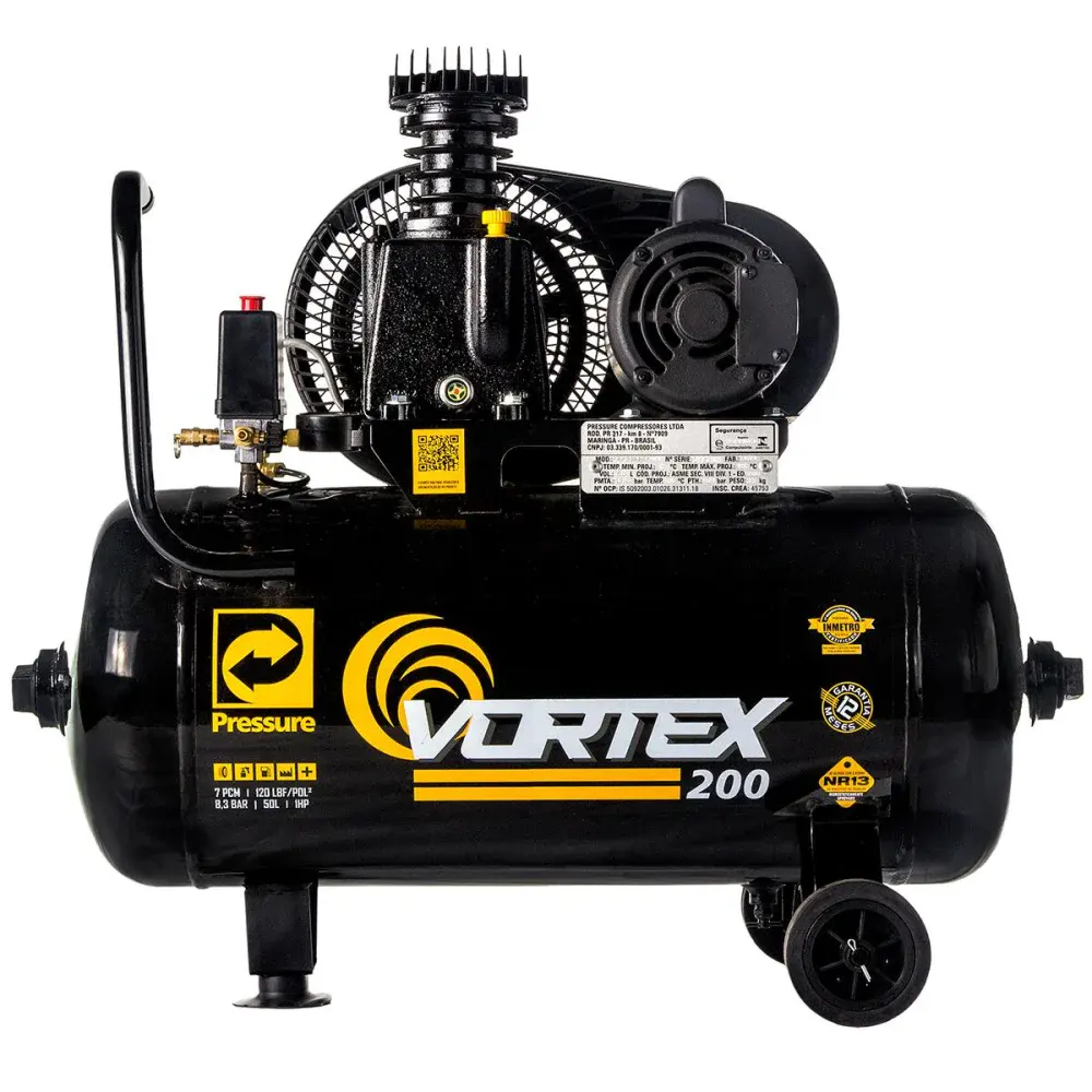 Compressor de ar vortex 200 7PCM 120PSI 50L mono Pressure