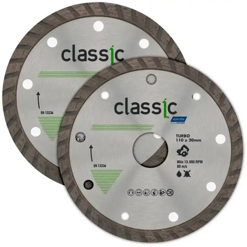 Disco de corte diamantado 4.3/8 POL 110X20 MM turbo classic kit 2 unidades Norton