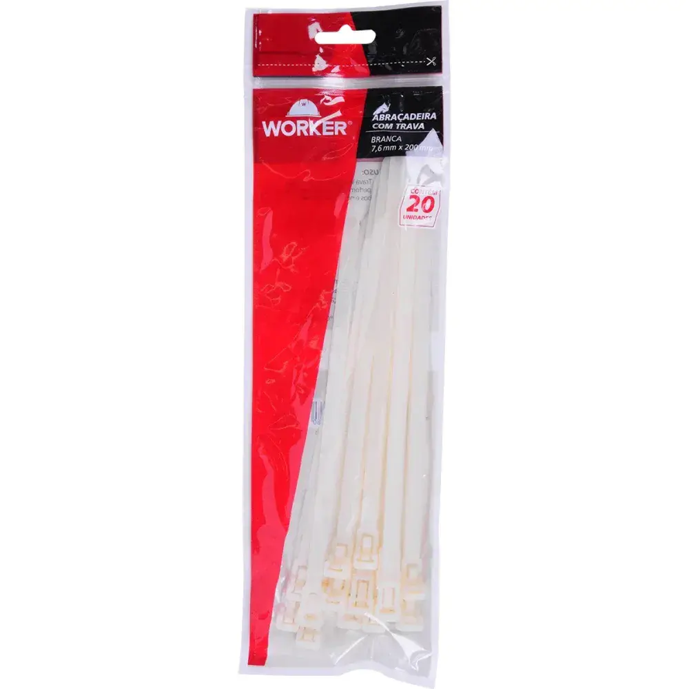 Abraçadeira com trava 150 x 7,6MM branca 20 peças Worker — fotografia 4