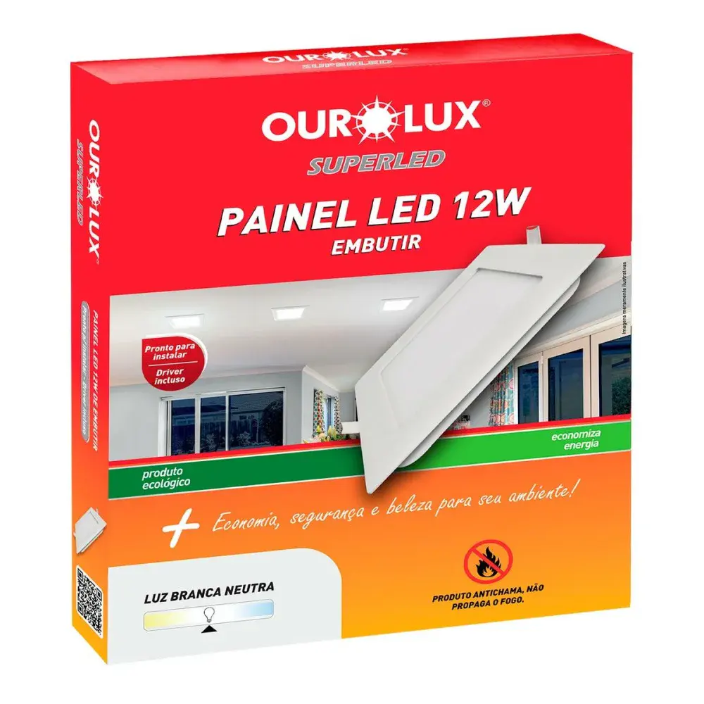 Painel led embutir 12W biv 6500K quadrado Ourolux — fotografia 2
