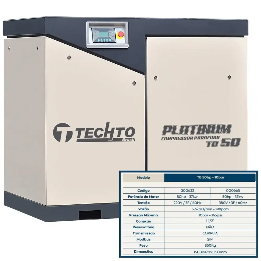 Compressor de parafuso platinum 50HP 10BAR 380V TB50 techto — fotografia 5