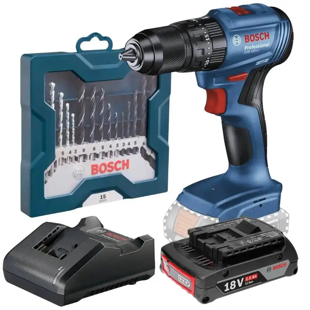 Parafusadeira de impacto 65NM brushless com 2 baterias 2,0AH carregador e kit brocas 15 peças Bosch