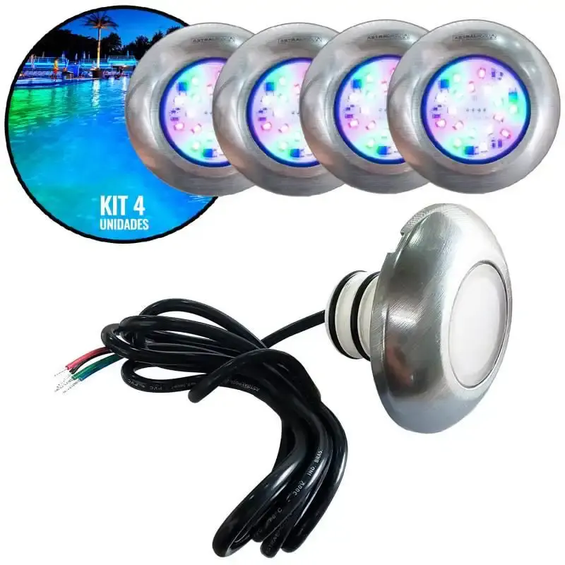 Refletor LED RGB inox para piscina em ABS kit 4 unidades 905261 Fluidra