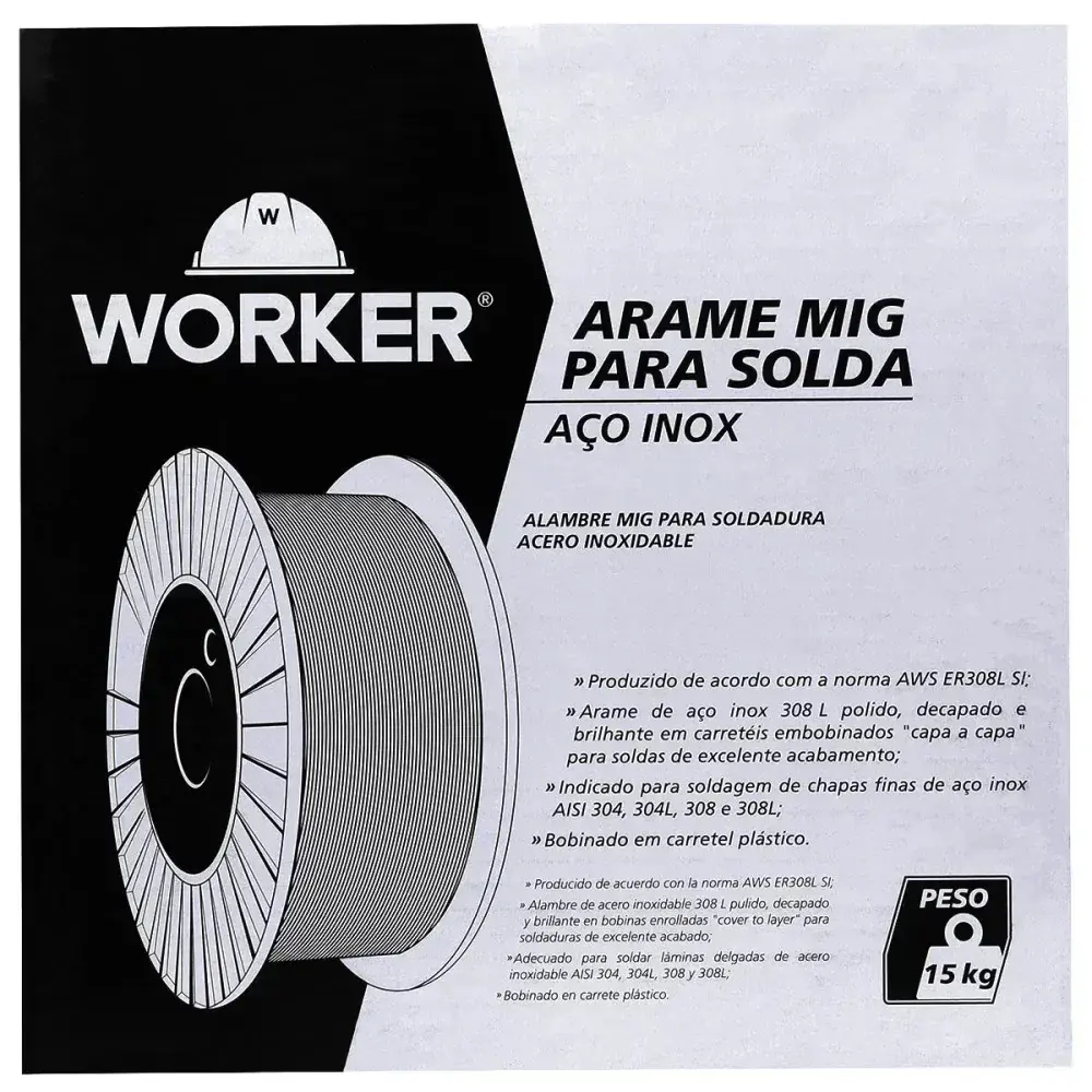 Arame de solda mig aço inox 308L 0,8MM 15KG Worker — fotografia 6