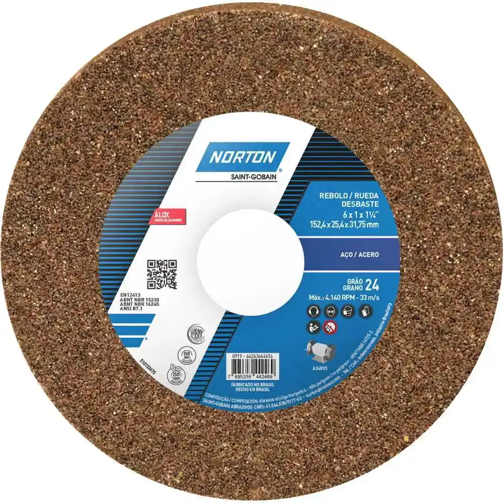 Rebolo reto para ferro 6" x 1" grão 24 66243464656 Norton — fotografia de referência