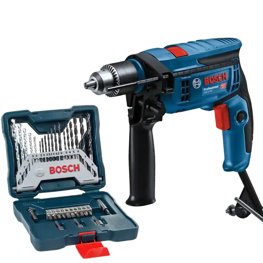 Furadeira de impacto 750W GSB 13 RE com estojo de brocas e pontas x-line 33 peças Bosch 110 V