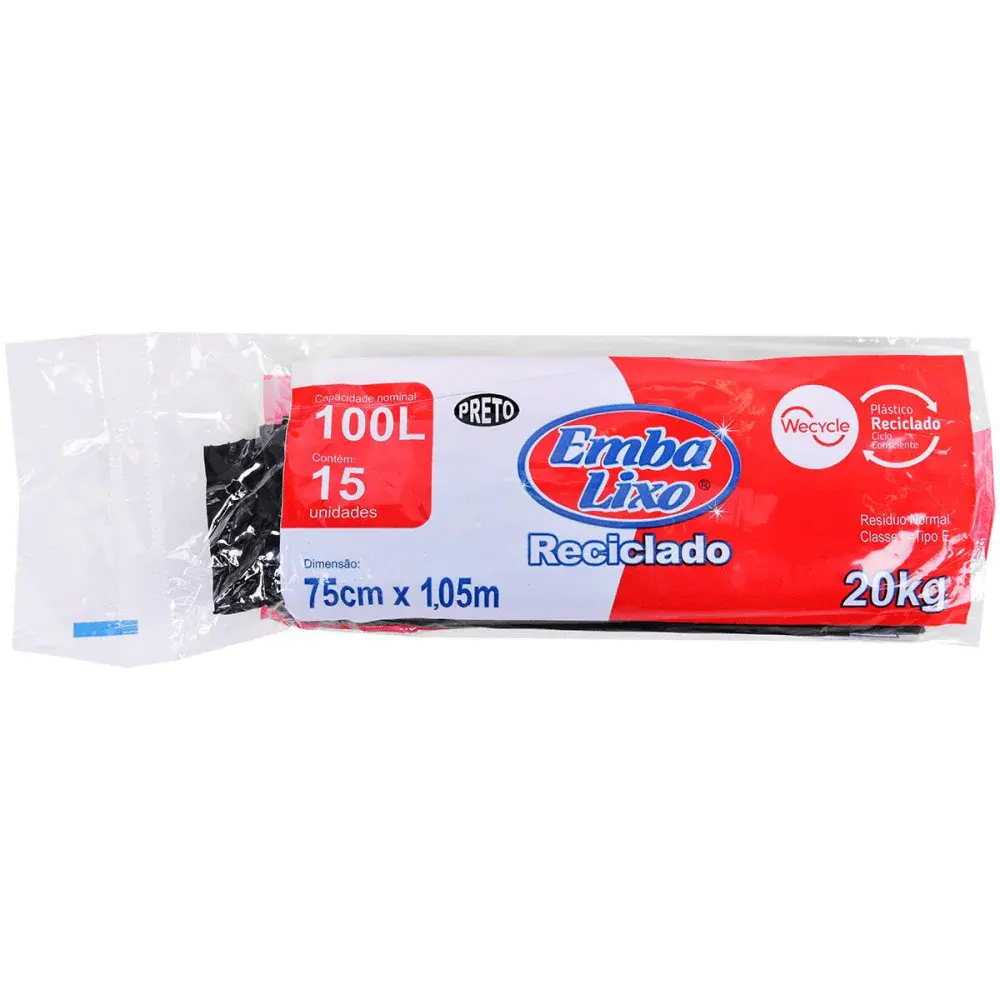 Saco de lixo rolo 100L preto 15 peç Embalixo