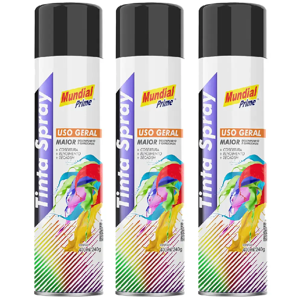 Tinta Spray Semi Brilho Preto 400 ml 03 Uni Mundial Prime
