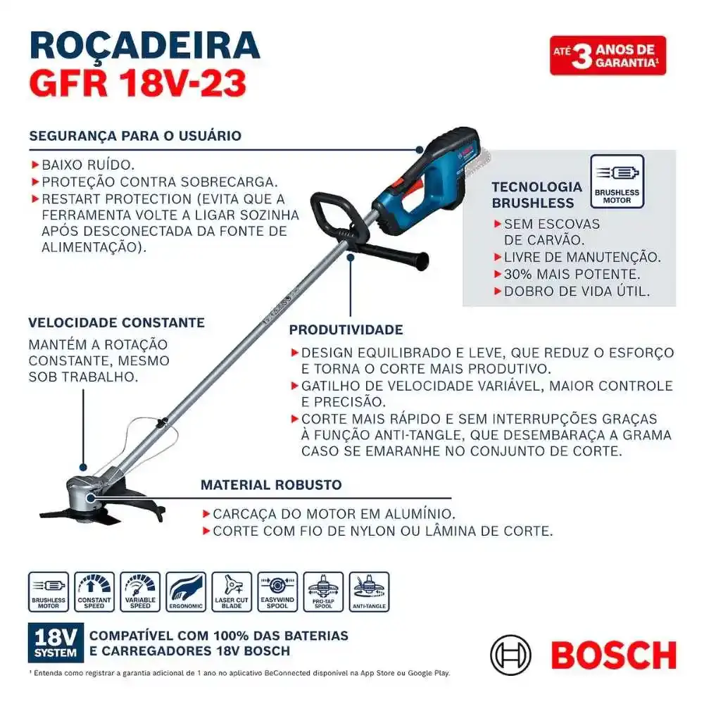 Roçadeira a bateria 23CM GFR 18V-23 com bateria 8,0AH 18V e carregador bivolt Bosch — fotografia 8