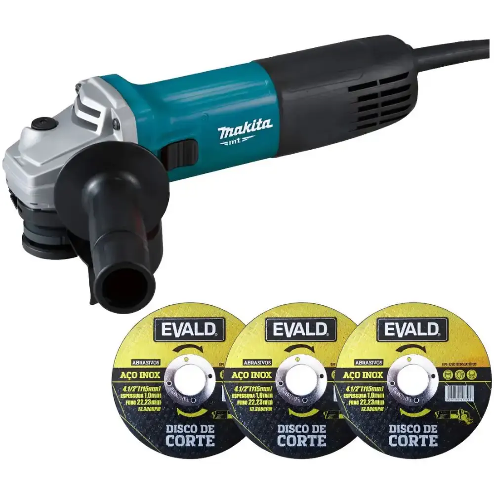 Esmerilhadeira angular 4.1/2 polegadas Makita com 3 discos evald 110 V