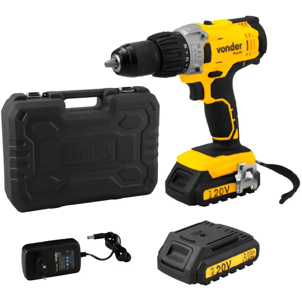 Parafusadeira de impacto com 2 baterias 20V carregador bivolt e maleta Vonder