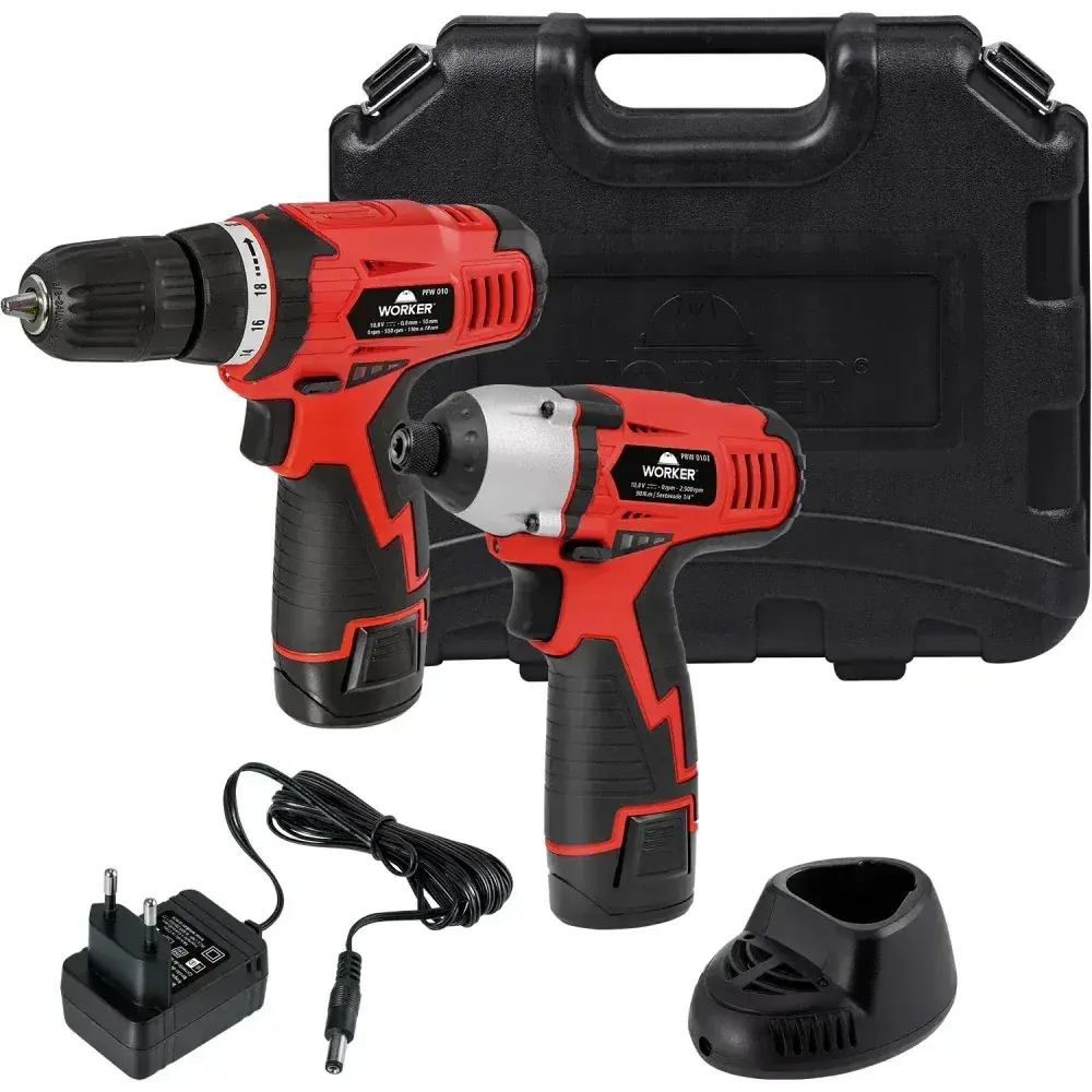 Conjunto parafusadeira e furadeira e chave de impacto à bateria 10,8V Worker — fotografia 8