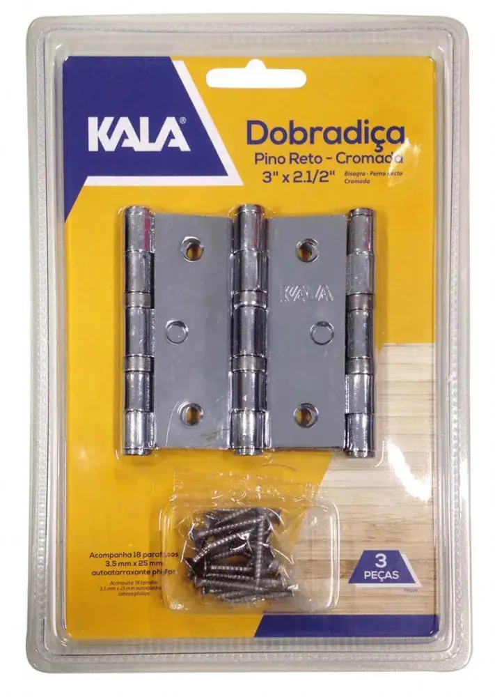 Dobradiça pino reto 3X2.1/2 cromado 866946 Kala — fotografia de referência