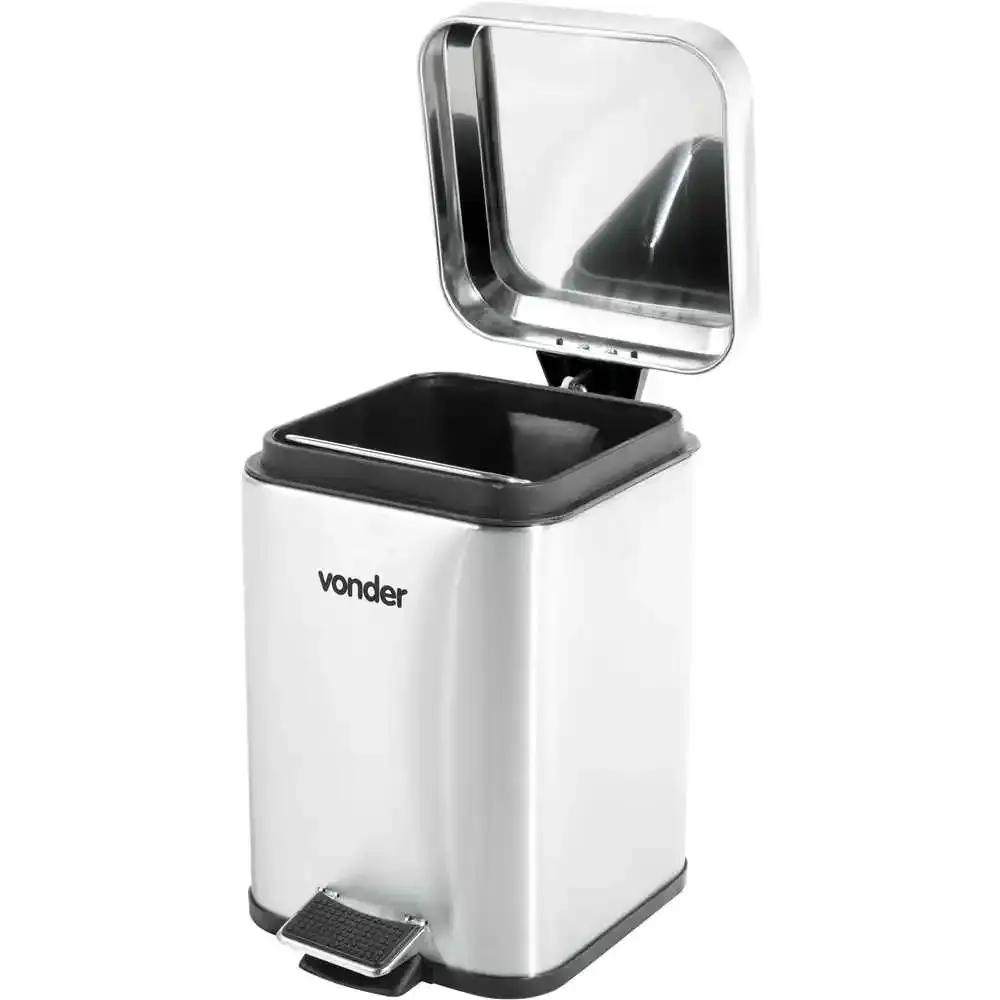Lixeira retangular 3 litros em inox Vonder — fotografia 4