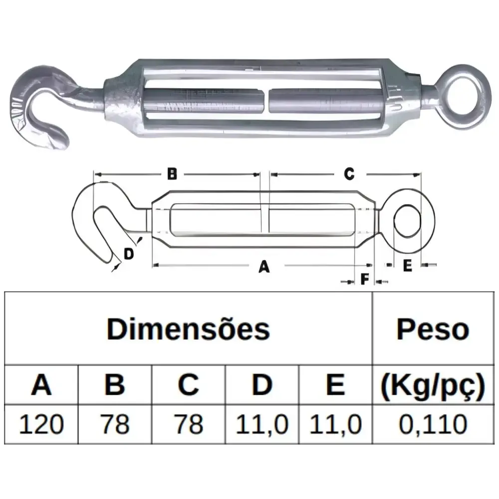 Esticador para cabo de aço gancho olhal 5/16 POL 60KG Belenus — fotografia 5