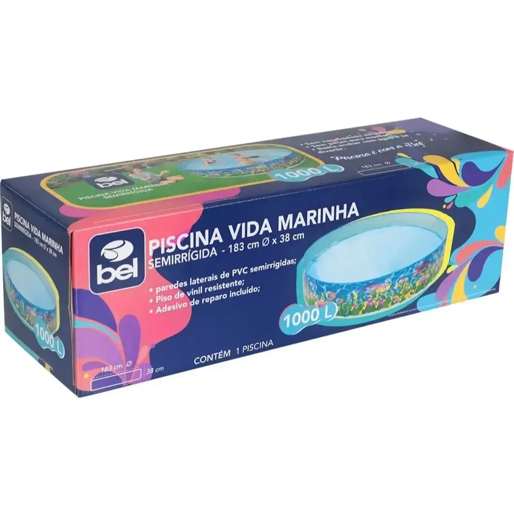 Piscina 1000 Litros 183 x 183 cm Semirrígida Infantil Vida Marinha BEL Belfix — fotografia 3