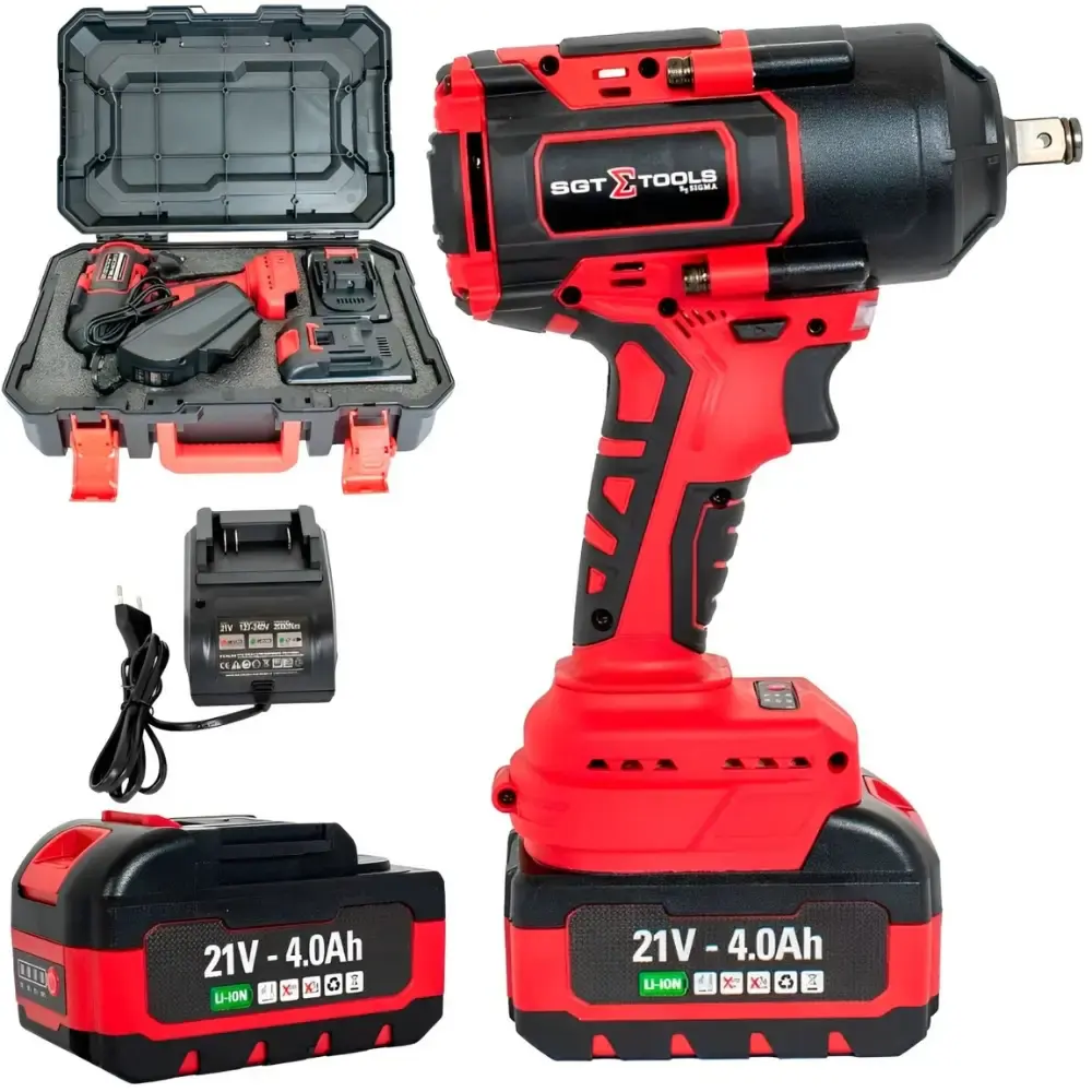 Chave de impacto 1/2 POL 21V com 2 baterias carregador bivolt SGT-7503A Sigma
