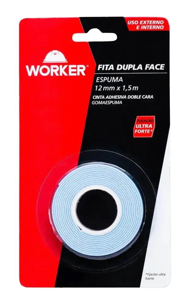 Fita dupla face espuma uso interno e externo 12MM x 1,5M Worker — fotografia 4