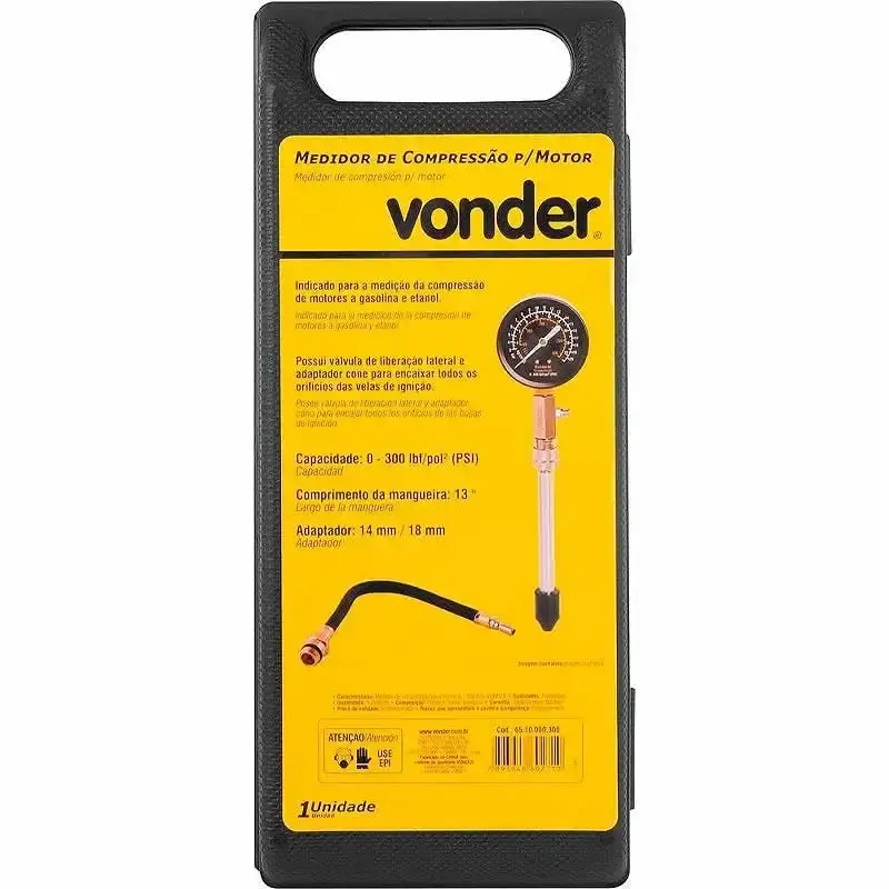 Medidor de compressão para motor 0 a 300 PSI 6510000300 Vonder — fotografia 4