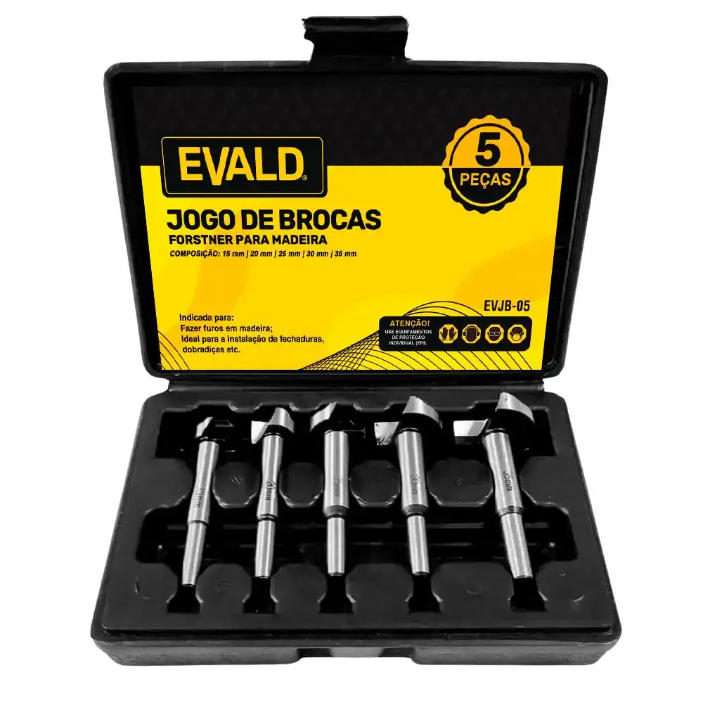 Jogo de brocas fortsner para madeira de 15 a 35 MM kit 5 peças EVJB-05 Evald — fotografia 6