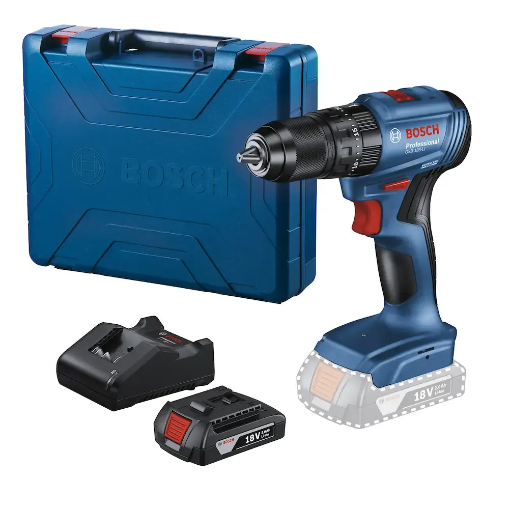 Parafusadeira furadeira à bateria impacto 18V GSB 185-LI, 1 bateria 2 ah e maleta Bosch Bivolt