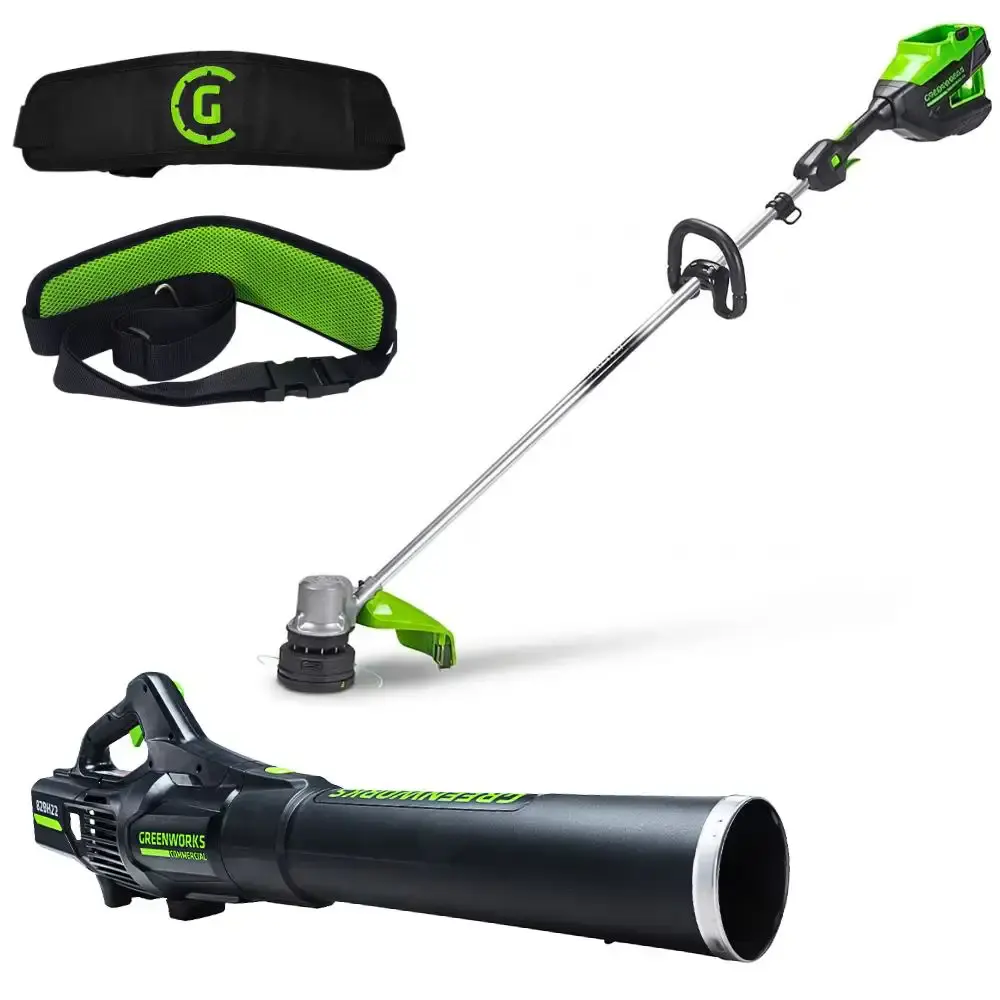Roçadeira brushless 82V com soprador de folhas 760CFM + 2 baterias de lítio 4,0AH e carregador bivolt Greenworks — fotografia 2
