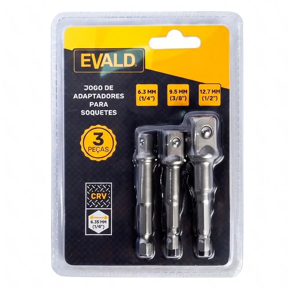 Jogo de adaptadores para soquetes kit com 3 peças 1/4 - 3/8 - 1/2 POL Evald — fotografia 2