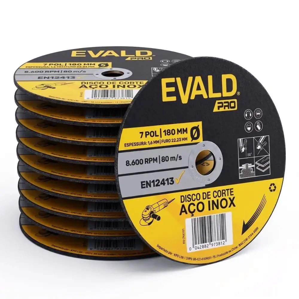 Disco de Corte Inox 10 Unidades 7 POL x 1,6 MM 8.600 RPM EVALD PRO