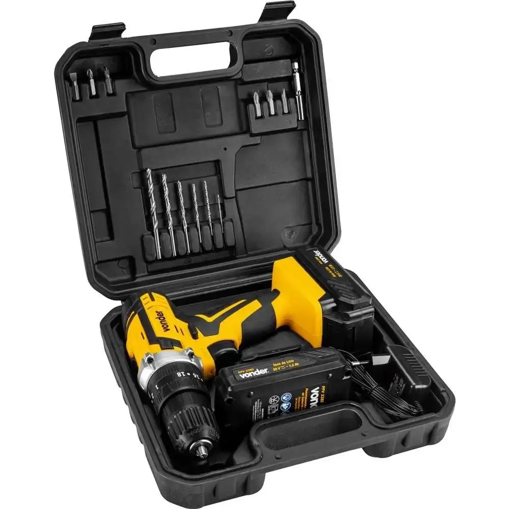Parafusadeira de impacto 20V com 2 baterias kit brocas 18PÇS vonder e estojo de pontas 41PÇS Evald — fotografia 3