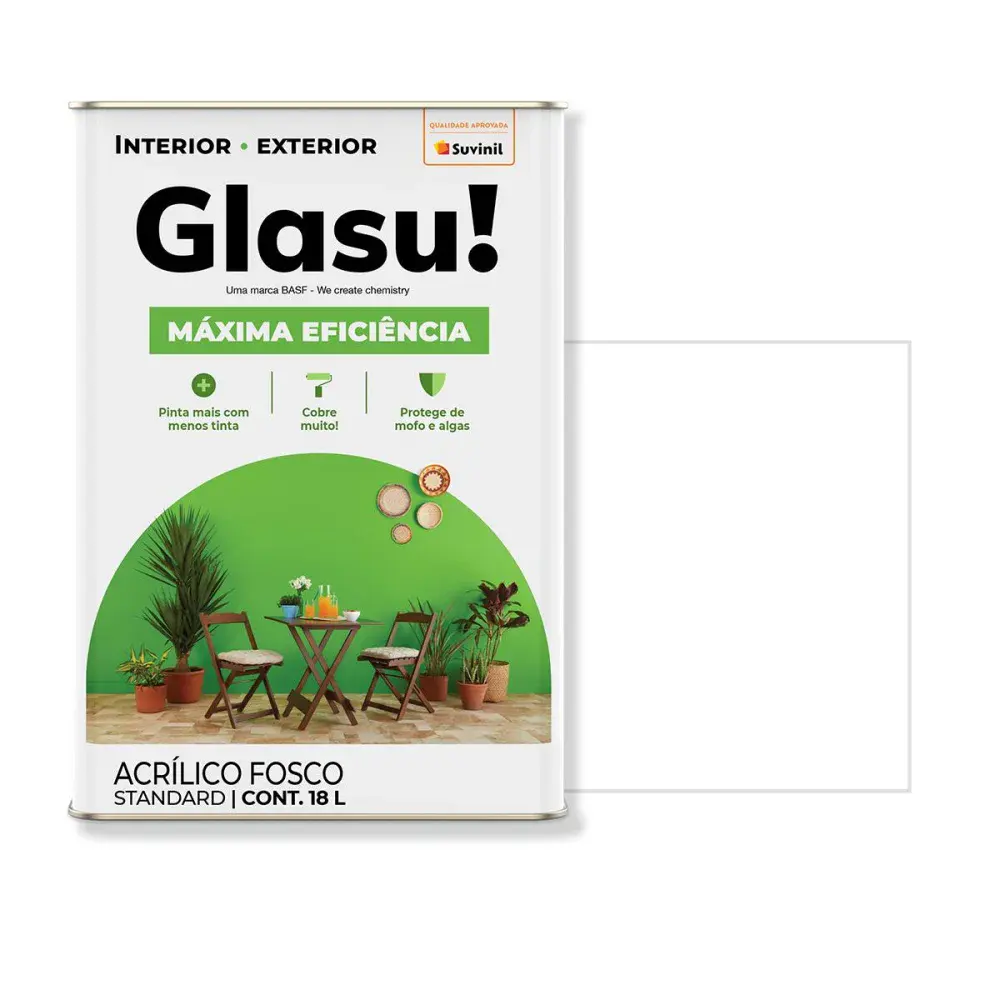 Tinta acrílica máxima eficiência fosco branco 18L glasu Suvinil Glasu!