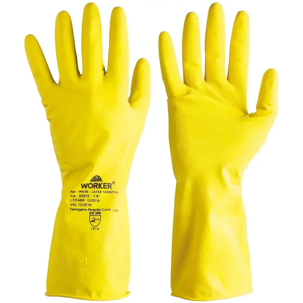 Luva de látex sensitive gg antiderrapante flocada amarela Worker — fotografia de referência