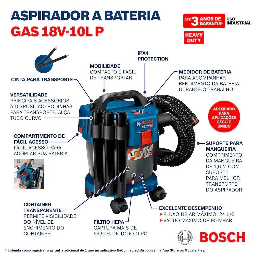 Aspirador de pó à bateria 18V GAS 18V-10L sem bateria e sem carregador Bosch — fotografia 8