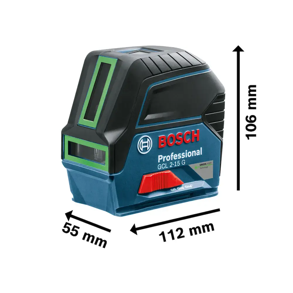 Nível a laser verde Bosch GCL 2-15 G 15m, suporte e maleta — fotografia 3