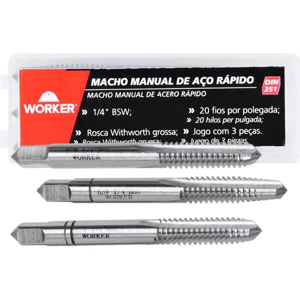 Jogo macho manual DIN351 bsw 1/4 3 peç Worker — fotografia 8