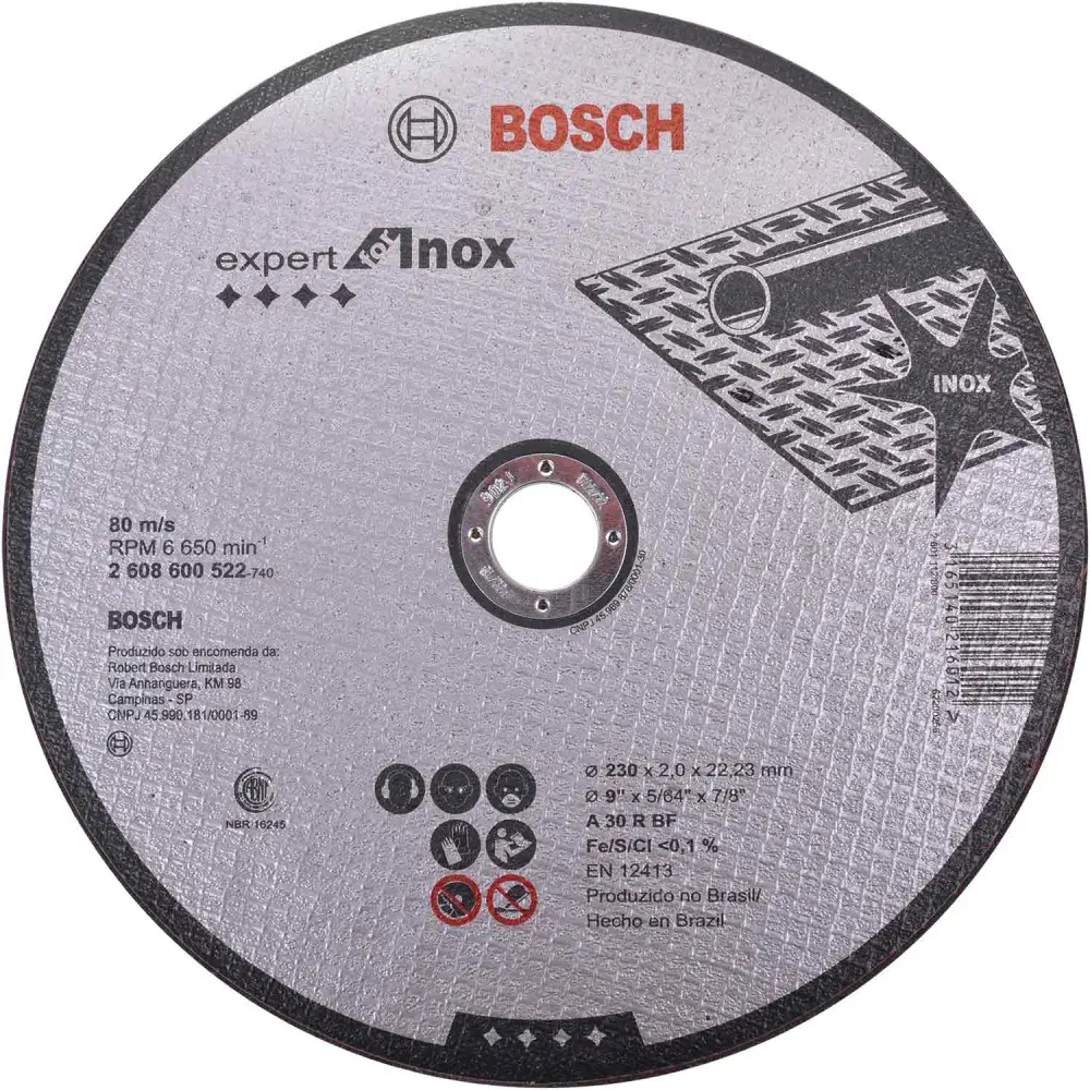 Disco de corte expert for inox 230 mm x 22,23 mm G30 Bosch — fotografia de referência