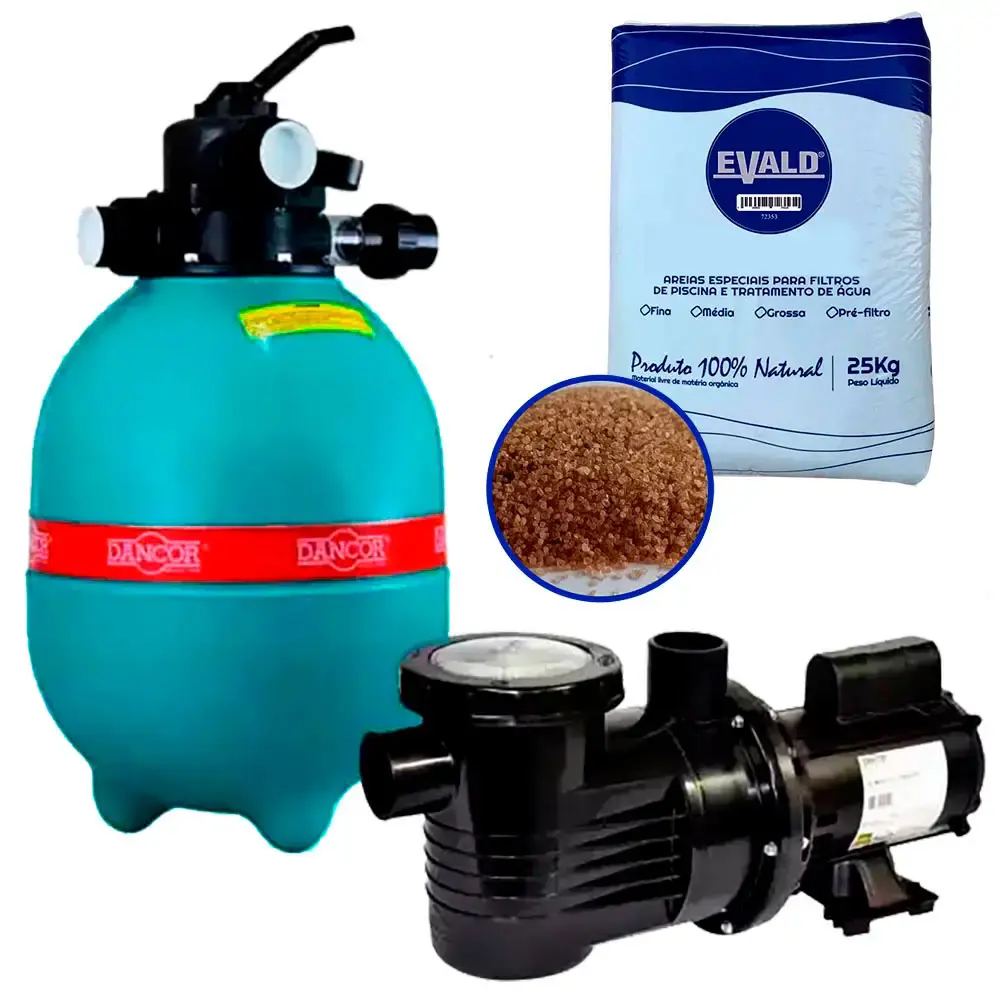 Filtro piscina DFR 11 com bomba 1/4 CV Dancor + areia — fotografia 4