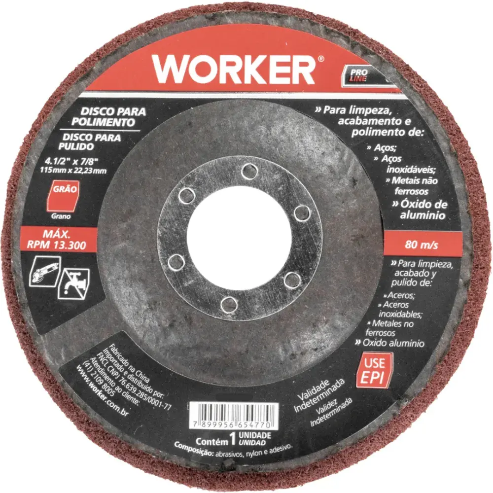 Disco de polimento 4.1/2"X7/8" grão 320 Worker — fotografia 6