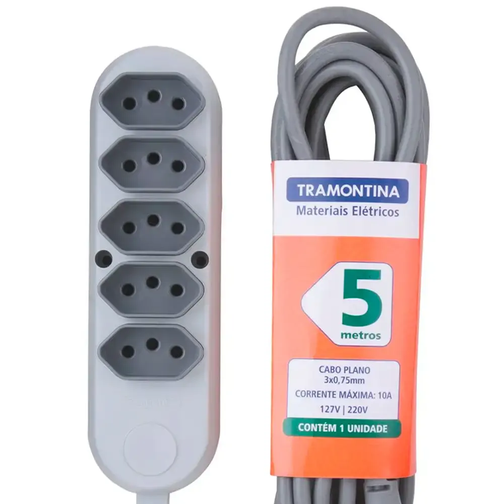 Extensão elétrica múltipla 5 metros com 5 tomadas 2P+T 10A 250V Tramontina — fotografia 4