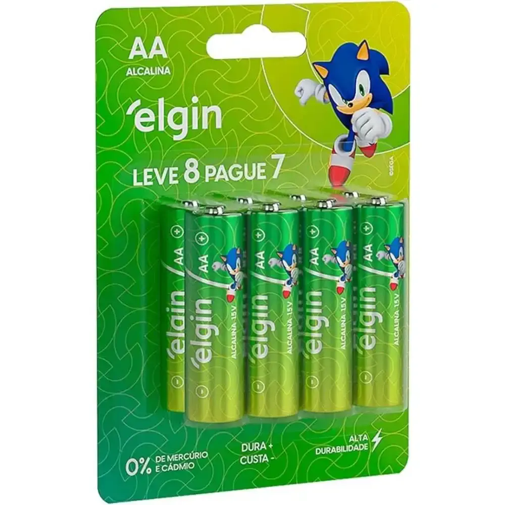 Pilha alcalina tipo palito 1,5V AA 8 peças Elgin