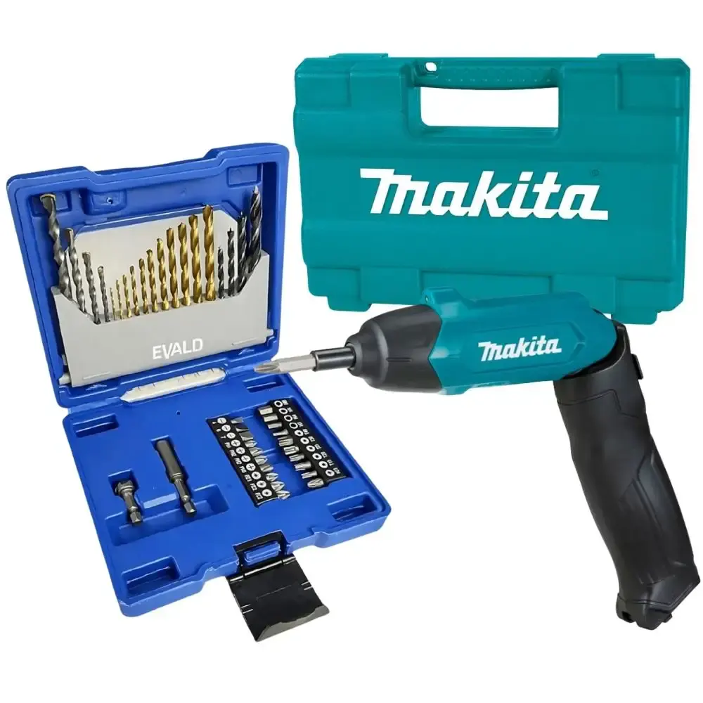 Parafusadeira 3,6V com maleta carregador e kit 81 acessório Makita e kit de pontas 41 peças evald