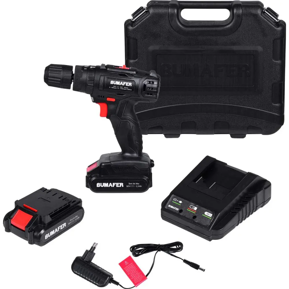 Parafusadeira de impacto a bateria 30NM 18V 18 peç Bumafer — fotografia de referência
