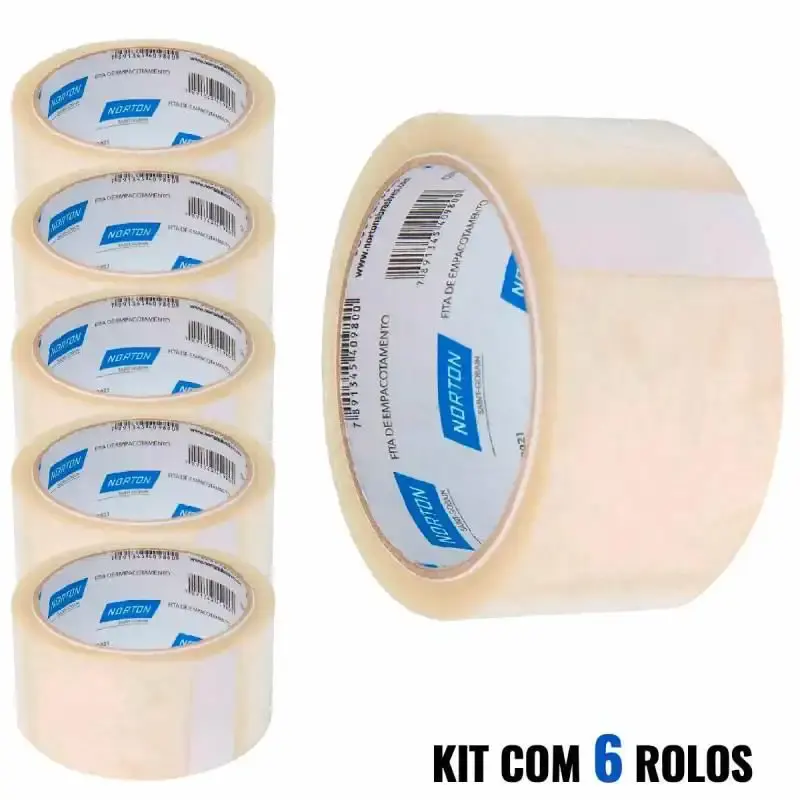 Fita para Empacotamento Transparente 48MM x 45 Metros Kit 6 Rolos NORTON — fotografia de referência