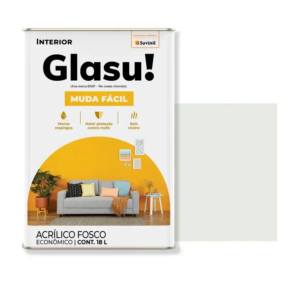 Tinta acrílica muda fácil fosco gelo 18L glasu Suvinil Glasu! — fotografia 2
