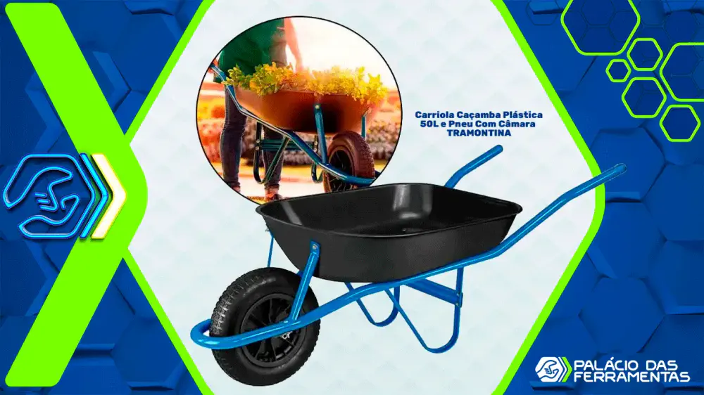 Carriola carrinho de mão caçamba plástica 50L e pneu com câmara 77703434 Tramontina — fotografia 6